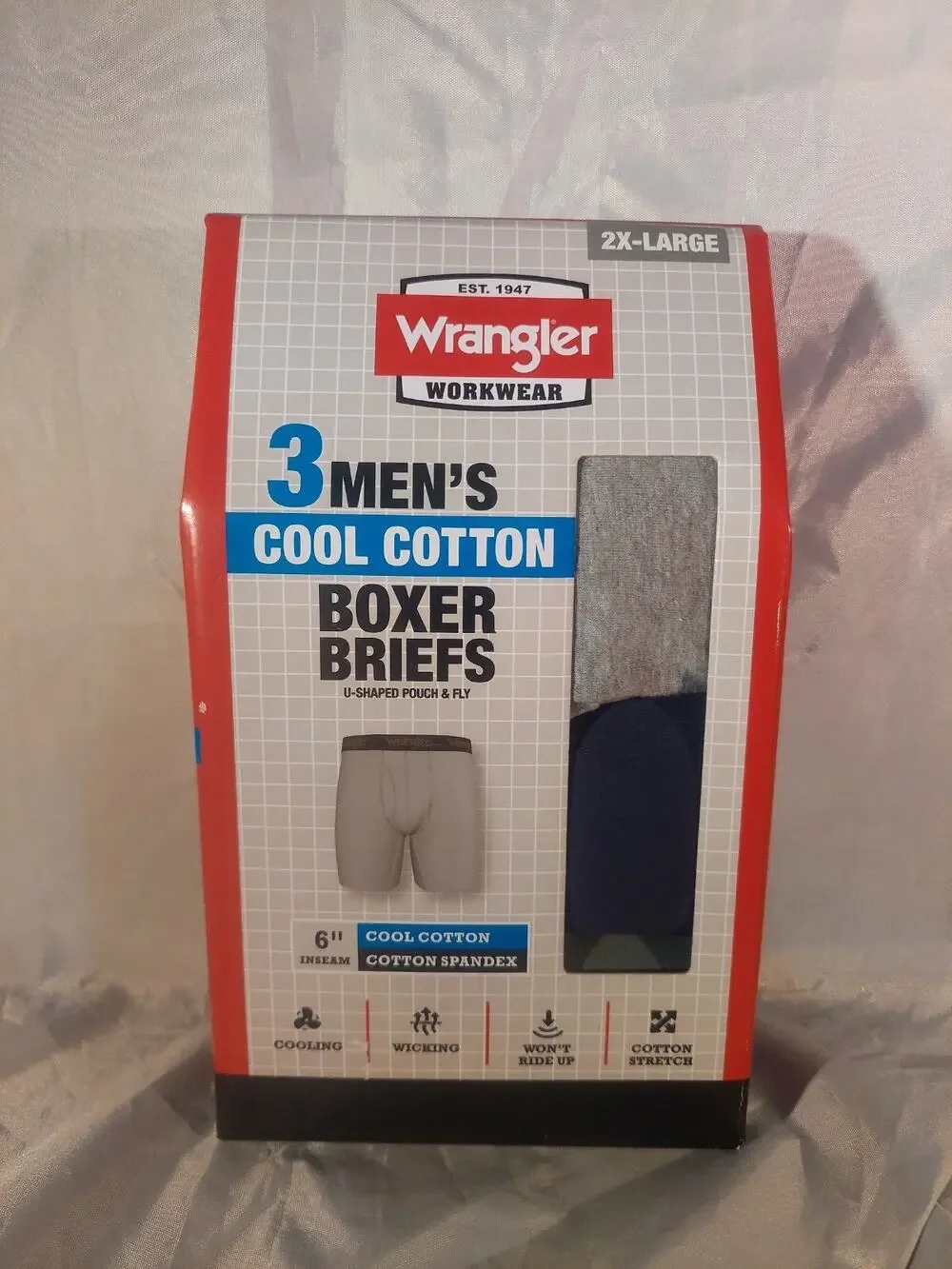 Wrangler Men's BoxerBriefsCooling Stretch CottonBoxers 3Pack Size 2XL Assorted